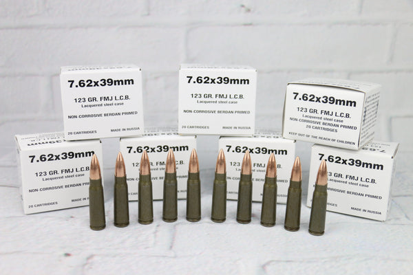 Klimovsk KSPZ 7.62x39mm 123GR, FMJ, Lacquered Steel Case, Non-Corrosive. 100 rounds (5 Boxes of 20 rounds). LIMIT 2 per order. NO CREDIT CARD FEES